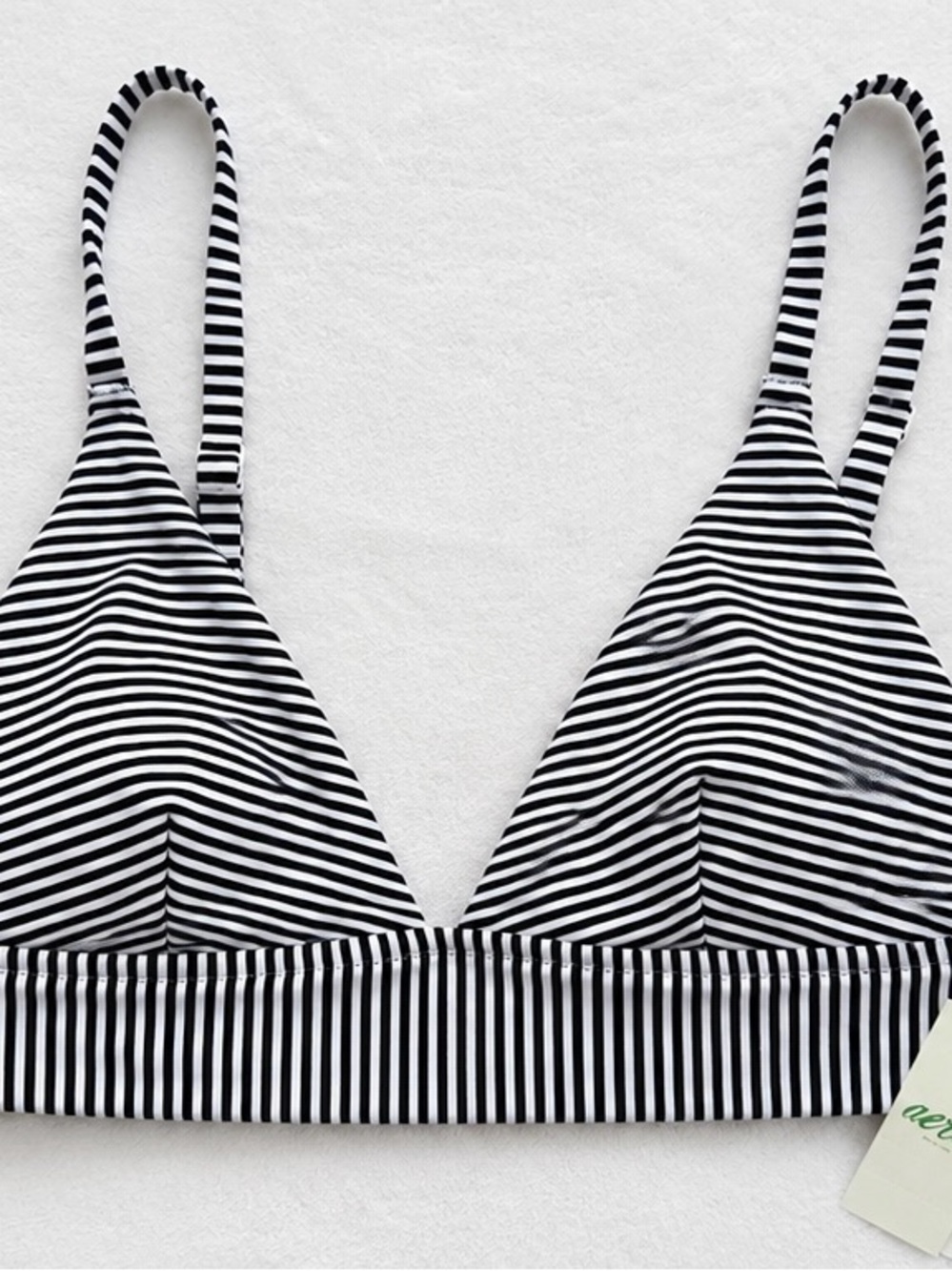 NWT Aerie Black White Striped Triangle Bikini Swim Top Size L
